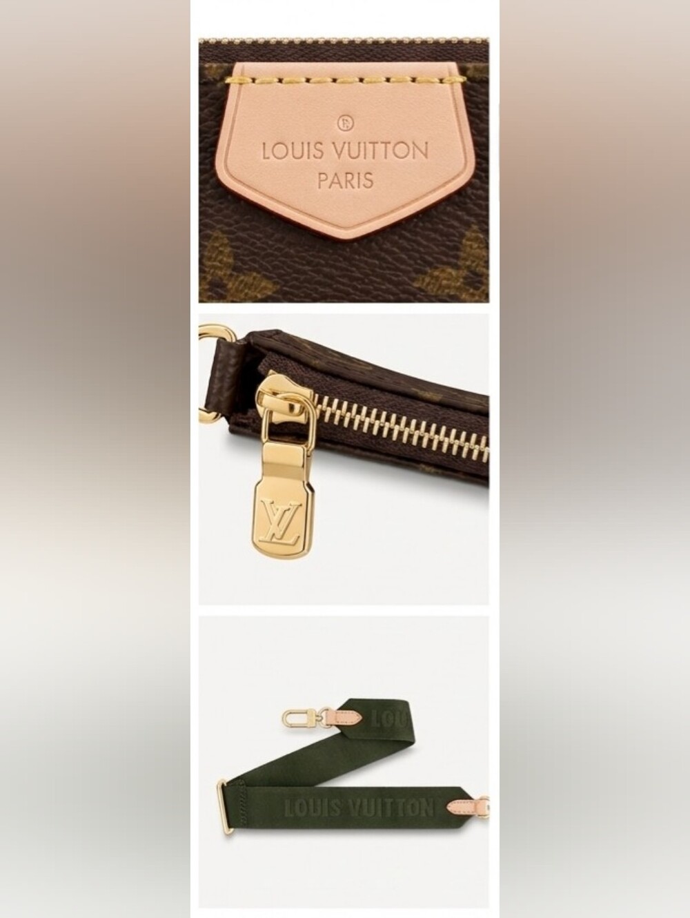 Louis Vuitton Brown Monogram Multi-Pouch Crossbody with Green Strap - Picture 3 of 4